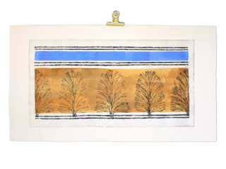 This mochaware inspired hand-coloured etching pays homage to the pottery style's humble origins with familiar tree patterns
