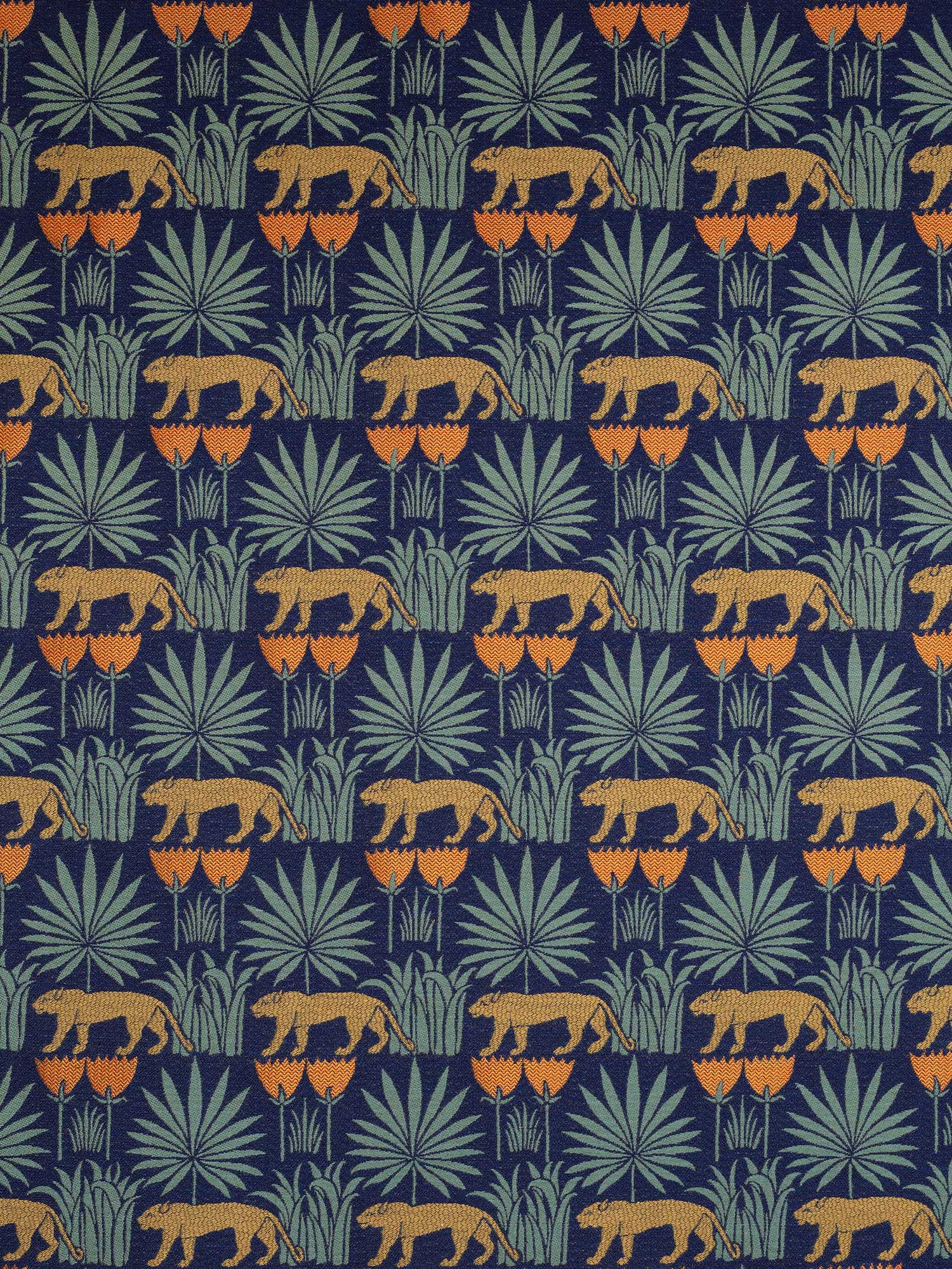 Lioness & Palms Fabric (1918) ~ Midnight