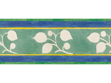 Striped green blue and yellow flowered wallpaper border from 1918 by Arts & Crafts artist CFA Voysey