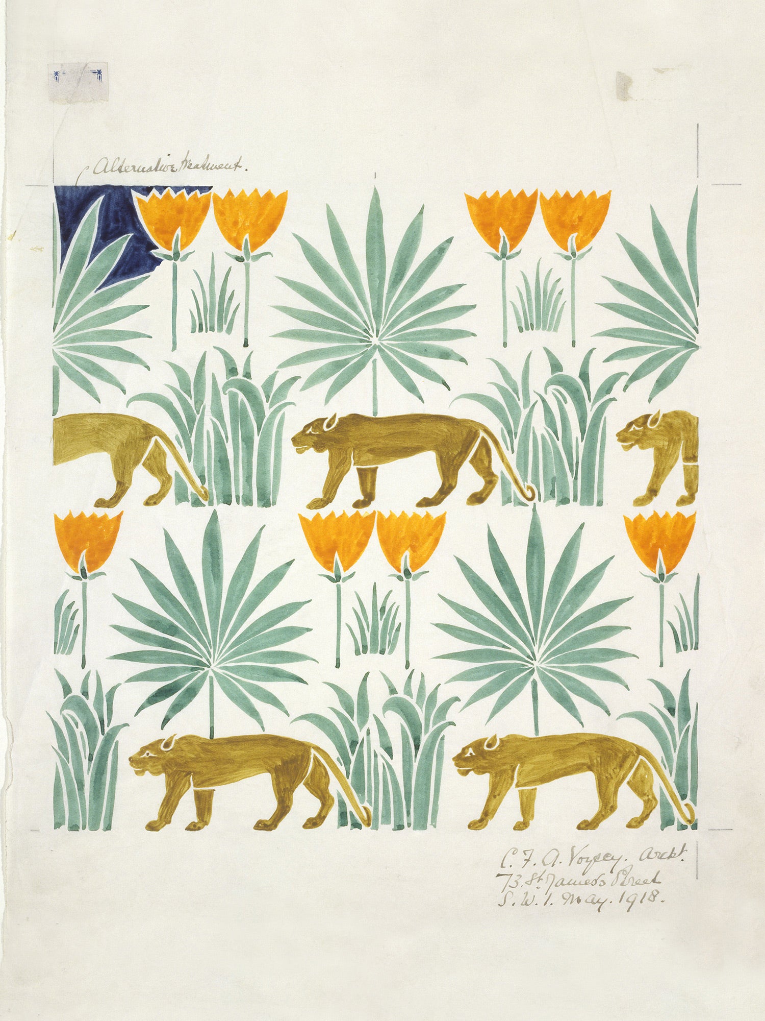 lioness and palms wallpaper
