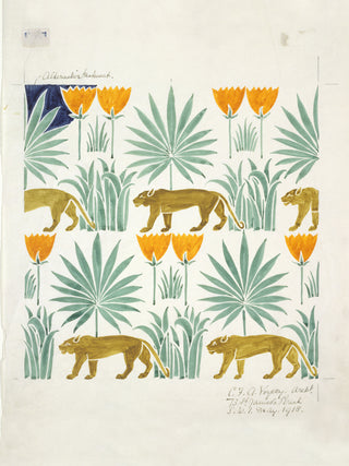 A tropical Arts & Crafts design based on a 1918 watercolour drawing by Voysey found in the V&A archive