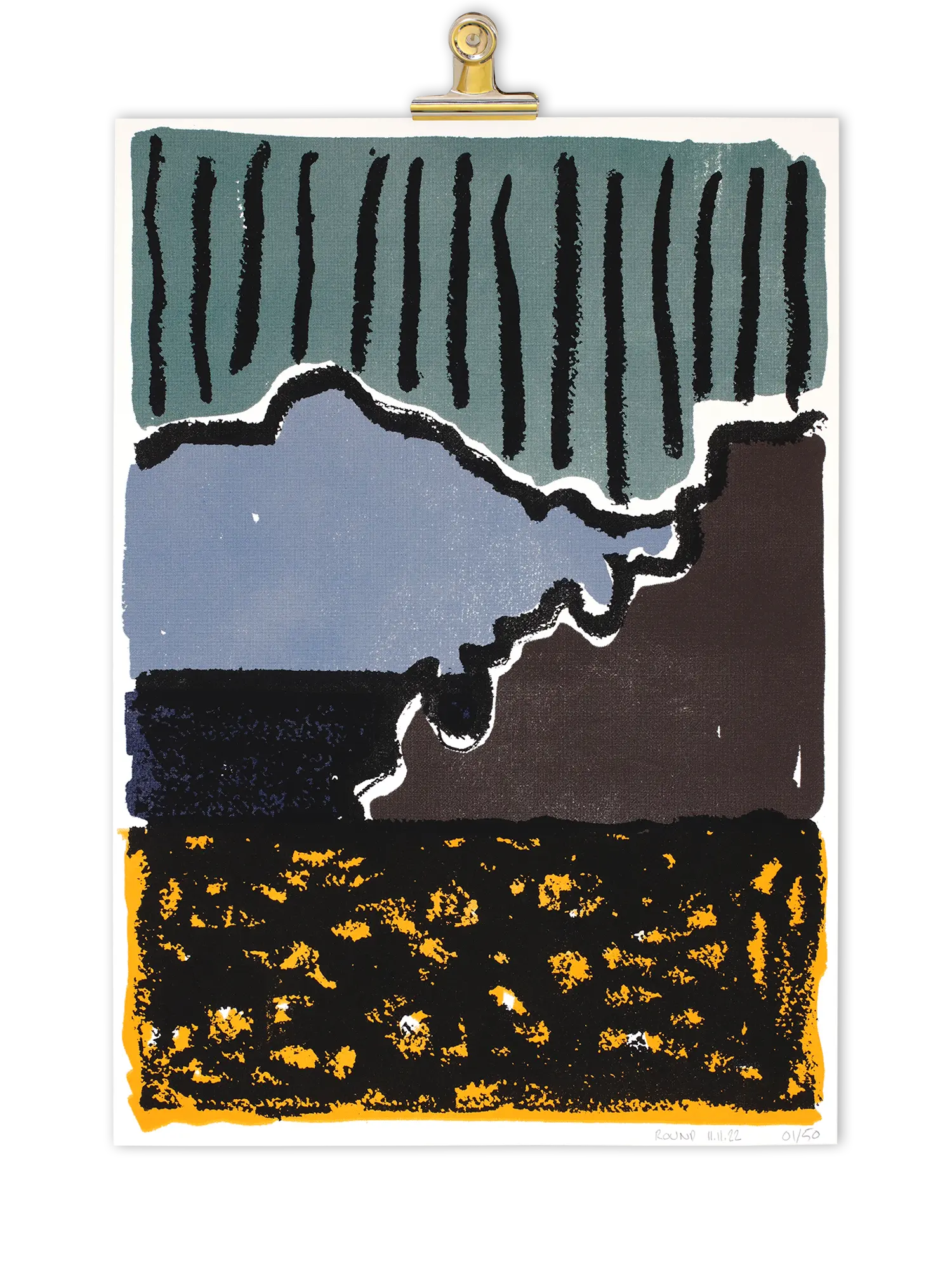 A six-colour screen print inspired by Derek Jarman, depicting a cliffside seascape in Sardinia