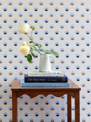 Pop art wallpaper inspired by Morris, with rose flower and books