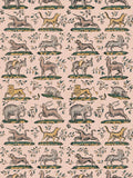 This domino paper in a dusky pink colourway features exotic and earthly animals - elephants, lions, horses, and dogs - with added magic in the form of a unicorn