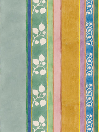 Striped green, pink, orange and blue wallpaper from 1918 by Arts & Crafts artist CFA Voysey