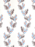 An archival design dating back to 1800, this wavy wallpaper displays falling oak leaves in pink and blue