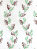 An archival design dating back to 1800, this wavy wallpaper displays falling oak leaves in green and brown